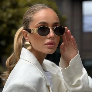 Versace Oval Sunglasses with Black and Gold Finish